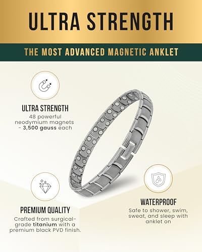 Image of MagnetRX Ultra Strength Magnetic Anklet - Effective Magnetic Ankle Bracelets for Men - Titanium Mens Ankle Bracelet with 48 Magnets (Silver)