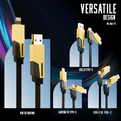 Image of 4-in-1 Multi Purpose Fast Charging Cable | Heavy Duty Braided Design | Lightnig to USB-C, USB-C to C, Lightnig to USB | Durable Military Build | Compatible with iPhone, Samsung, OnPlus & More