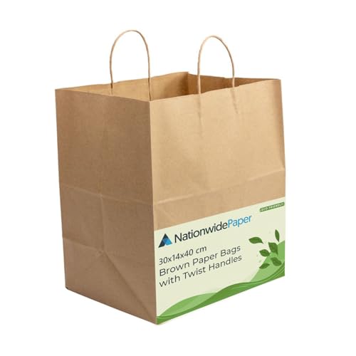 Nationwide Paper 30pcs Extra Large Brown Paper Bags Party Bags Gift bag DIY and Sweet bags with Strong Twisted Handles (30x14x40cm)