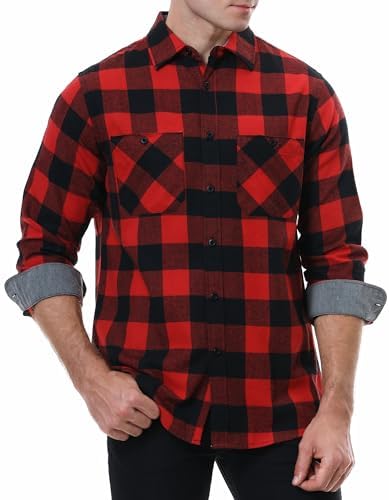 WARHORSEE Flannel Shirt for Men Long Sleeve Regular Fit Button Down Casual Plaid Shirt