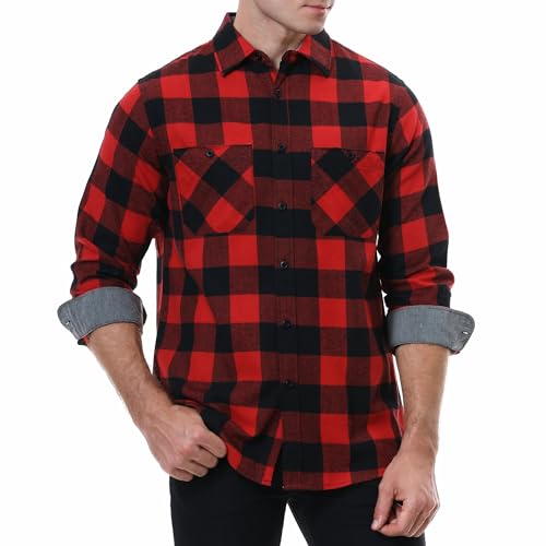 WARHORSEE Flannel Shirt for Men Long Sleeve Regular Fit Button Down Casual Plaid Shirt