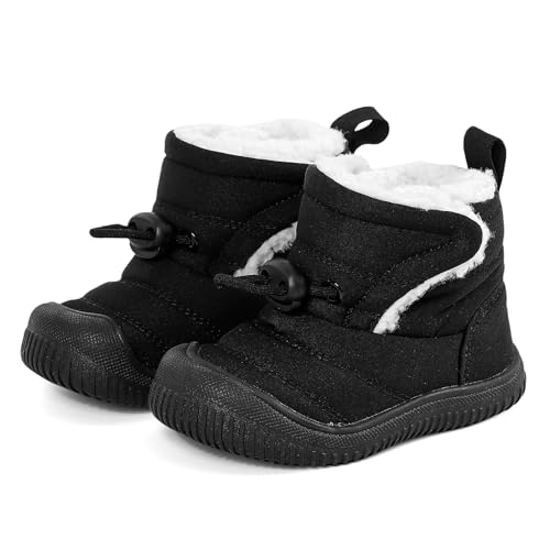 Toddler Snow Boots Double Strap Winter Warm Shoes Baby Faux Fur Lining Soft Fleece Booties with Non-Slip Sole2