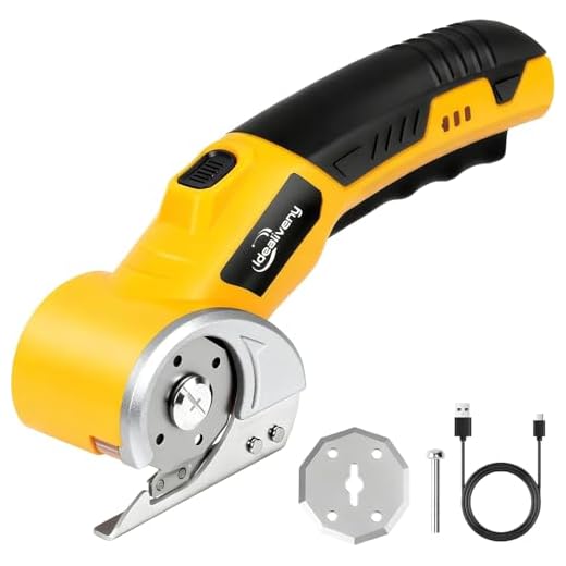 Cordless Electric Power Shears - 4V Lightweight Rotary Cutter for Cardboard, Leather, Plastic, Carpet | with 2 Blades, LED Light, Safety Lock for DIY & Crafting,Yellow