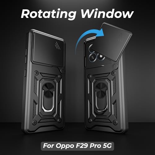 Image of A rtistque Armor Bumper Back Case Cover for Oppo F29 Pro 5G | Stylish Ring Holder & Inbuilt Stand | Sliding Camera Cover | Shockproof TPU Protective Design | Oppo F29 Pro Back Cover - Black