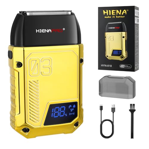 HIENA PRO Professional Foil Shaver for Men, Men's Double Electric Foil Shavers，Electric Razor for Men Barber，Mens Shavers Electric Cordless Rechargeable with LED Display (Gold)