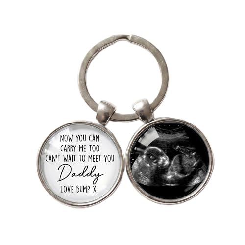 GuteGifts Custom First Fathers Day Baby Shower Keepsake Gift for Daddy to Be New Dad from Unborn Baby Bump - Personalised Ultrasound Photo Keychain Pregnancy Announcement