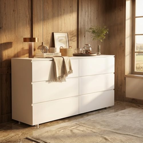 FAMAPY 6-Drawer Modern White Chest of Drawers