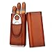 Time C club 3 -Sticks Brown Leather Cigar Case, Cedar Wood Lined, Cigar Cutter
