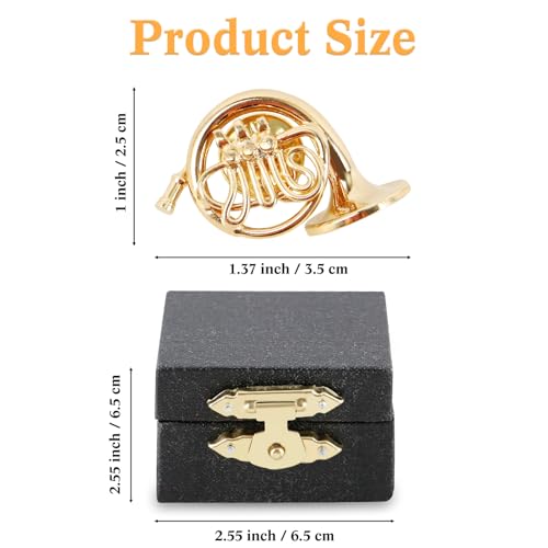 EASTROCK Miniature French Horn Pin, 1.4inches Musical Instrument Fashion Lapel Brooch Pin with Red Velvet Lined Instrument Case, French Horn Gifts