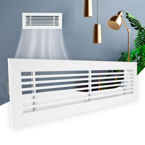Rejilla Ventilacion Rectangular Blanca Lama Lineal a 0 Grados Rejillas de Impulsion Horizontal (500x100) Conductos Aire Central Aluminio Resistente Salida de Aire Acondicionado
