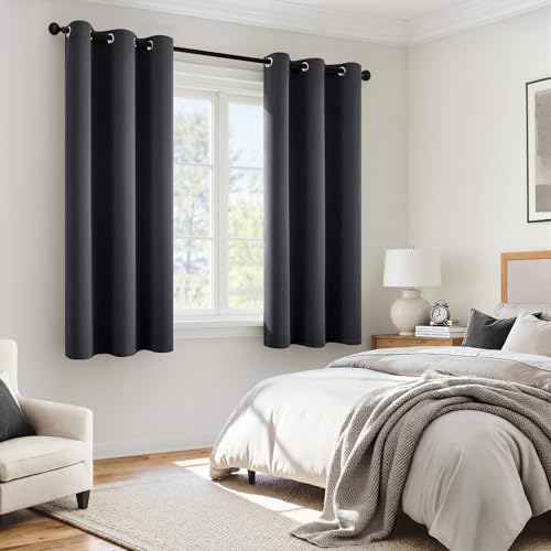 Image of MIULEE Grey 100% Blackout Curtains for Bedroom 40x63 Inch Long | 2 Thick Layers Thermal Insulated Window Curtains with Black Liner, Noise Reducing Grommet, Drapes for Living Room, 2 Panels