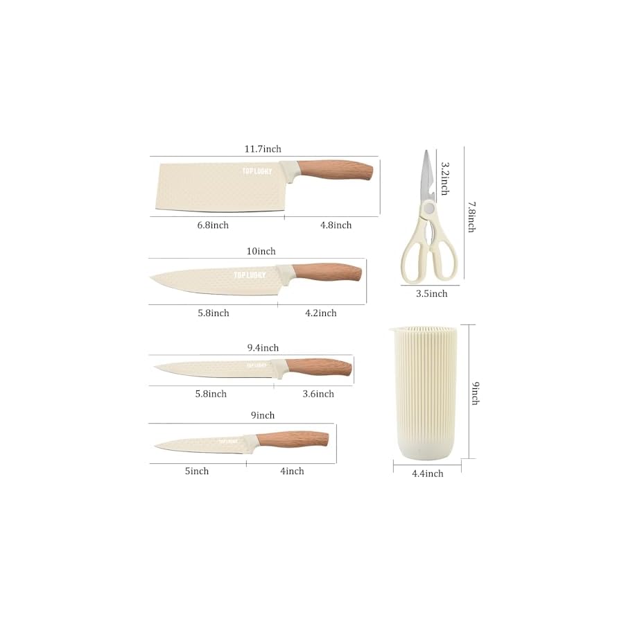 YF-TOW Knife Set, 6-Piece Beige Professional Chef Knife Set with Universal Knife Block, Super Sharp Kitchen Knife Block Set, Anti-Rust Stainless Steel and Non-slip Ergonomic Handles (Beige)