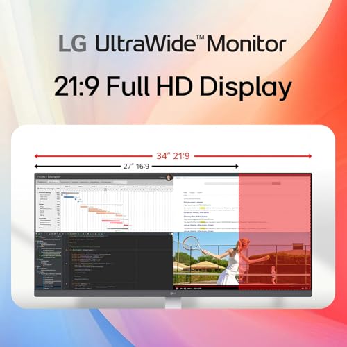 Image of LG 34 Inch UltraWide Monitor, 21:9 WFHD (2560 x 1080) IPS Display, 100Hz, VESA DisplayHDR 400, FreeSync, Flicker Safe, USB Type-C, HDMI, DisplayPort, Speakers, VESA Mount, Home Office Computer,Black