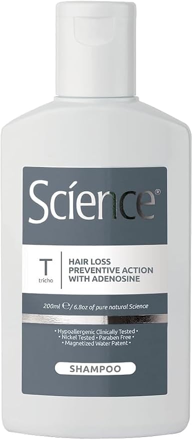 Science Hair Care 200 ml szampon przeciw wypadaniu włosów z adenozyną – szampon przeciw wypadaniu włosów dla mężczyzn i kobiet, stymuluje wzrost włosów - naturalne składniki, opakowanie 100% z