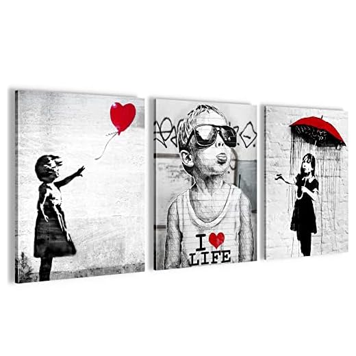 Novart Set Cuadros Decorativos Collage Banksy - Cuelgue su cuadro al instante - Street Art - 3 Partes - N003135a