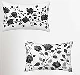 White Funda Cojin 40x60 Juego de 2, Flor Rectangular Funda Almohada 40x60cm con Cremallera Oculta, Impermeable Lino Fundas Cojines, Fundas de Cojines para Sofá Cama Silla o Jardín Regalo K-9442