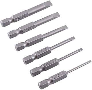 Slotted Tip Flat Head Magnetic Screwdriver Bits Set 6Pcs S2 Alloy Steel 50mm 2.0-6.0mm 0.25" Hex Shank Screwdriver Bits