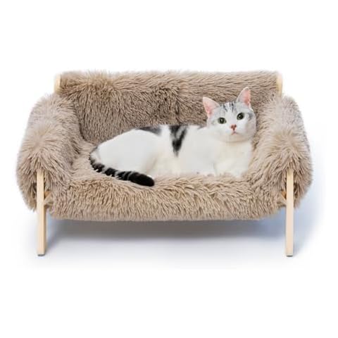 MEWOOFUN Large Cat Bed with Wooden Legs Cover