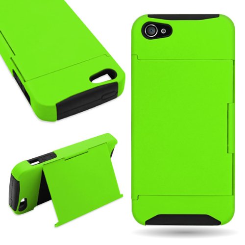 Wydan CoverON® Hybrid Dual Layer Case with Credit Card Holder for iPhone 5 5s - Neon Green Hard Black Soft Silicone for Apple