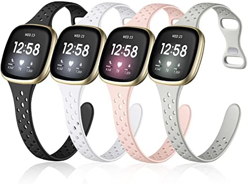 Laffav Bands Compatible with Fitbit Sense/Versa 3/Versa 4 Band for Women Men, Slim Silicone Wristbands Sport Strap Bands for Versa 3 and Sense Accessories (Large, Black/White/Pink/Gray)