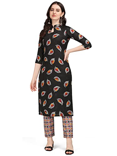 Image of NAINVISH Women's Cotton Blend Straight Keyhole Neck Printed Kurta with Pant