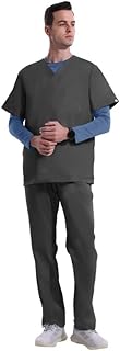 Uniforms World Elvis Scrubs Set for Men — Classic V-Neck Stretch Top & Straight Pants, Elastic Waistband, 7 Pockets
