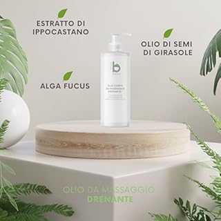 Olio Drenante per Massaggi Professionali con Estratto di Centella Asiatica, Ingrediente da agricoltura biologica Made in Italy (500 ml)