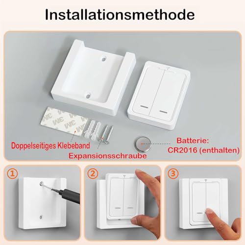 Tedeligo Kabelloser Lichtschalter Satz Funk, Mobiler Funksender Wandsender Licht 230V 100M Reichweite Funk Lichtschalter Für Lampe Keine Verkabelung Erforderlich, Leistung Bis Zu 2500W