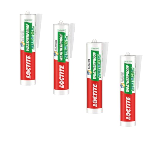Image of Loctite Weatherproof sealant, neutral, indoor & outdoor, ACP, glass, glazing, tiles, ultra fast drying, heat resistant, no stringing, waterproof silicone adhesive, tile grout, Clear,280 ml x pack of 4