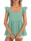 LYANER Women's Summer Sleeveless Peplum Blouse Square Neck Ruffle Strap Babydoll Tank Top Light Green Medium