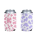 Horeset Pink Purple Cows Print Can Beer Cooler Covers,Slim Insulated Stubby Holder for Beverage Drink Tall Skinny Drinks