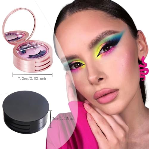 YiQiYi Eyelash Storage Box-2 Pack Eyelash Holder Case with Mirror 3Layers Circle Eyelash Box with Lash Holder Empty Makeup Case Travel for Women and Girls(Black,Rose Gold)