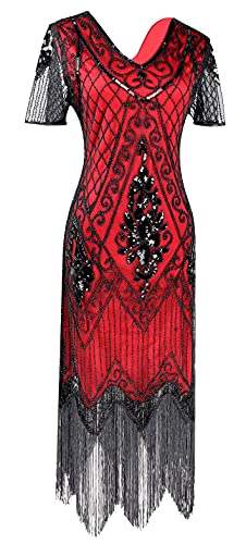 Image of Women 1920s Gatsby Vintage Sequin Flapper Fringe Party Plus Dress with 20s Accessories Set