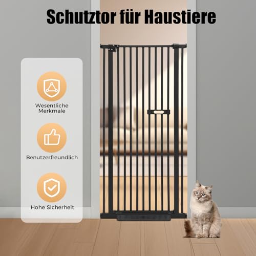 Treppengitter Schutzgitter für Haustiere Extra Hoch 150cm, Treppengitter Ohne Bohren Hundezaun Versenkbare Tür Sicherheitstor mit 2 rutschfeste Fußpedale, für Kinder und Haustiere