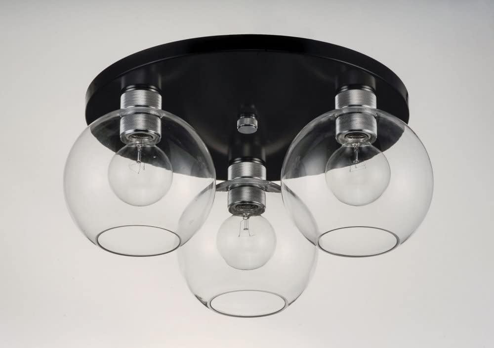 Maxim Lighting Vessel 3-Light Flush Mount | Black/Brushed Aluminum Steel Finish | Clear Glass Shade | Industrial Indoor Light Fixture | Ideal for Bedrooms, Hallways & Entryways | 21610CLBKAL
