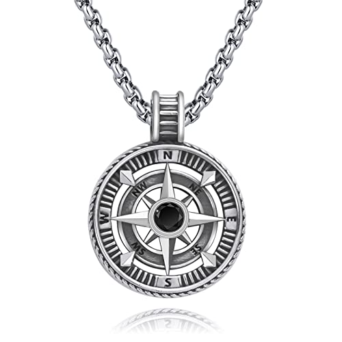 925 Sterling Silver Compass Necklace Graduation Inspirational Gifts with Stainless Steel Chain