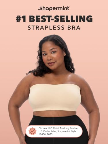 Image of SHAPERMINT Strapless Bra, No-Slip Wireless Bandeau with Sewn-in Cups