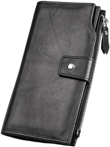 Genuine Leather Men's Wallet Long Business Retro Oxhide Large Capacity Zipper Handbag(D)