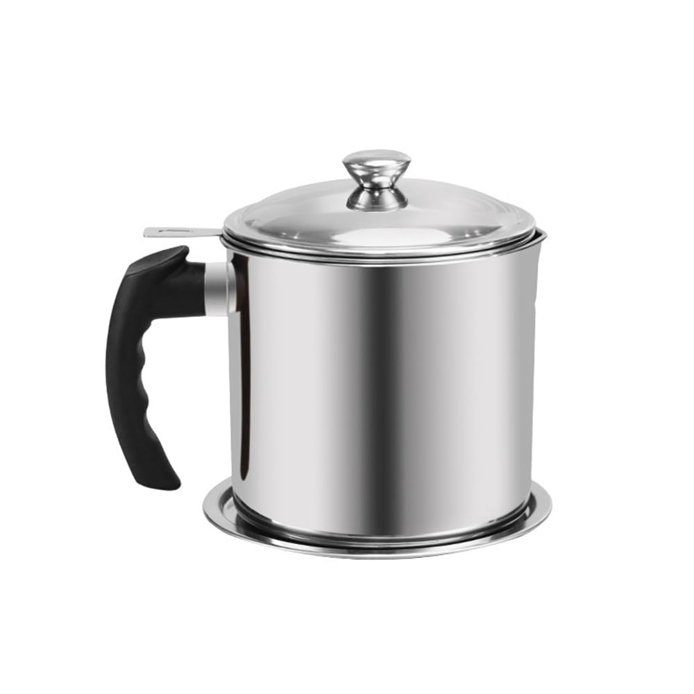 BYWXW 304 Stainless Steel Oil Strainer Pot with Strainer,with Lid,Large Capacity Oil Filter, Bacon Tool Multi-function Container Cooking Oil Filter for Kitchen (Size:1.3L,Color:Silvery)