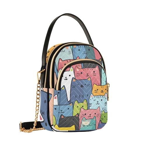 Shoulder Purse Handbag Quilted Chain Wallet Cell Phone Purse Cute Print Ladies Tote Crossbody Satchel Cute Cartoon Cat Cute2