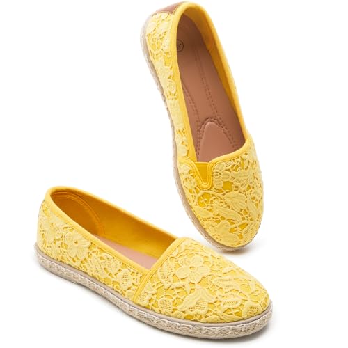 Women's Flats flower embroideried,Ballet Flats,Dress Flats(Yellow.US9