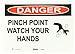 Master Lock S18401 14" Width x 10" Height Polypropylene, Black and Red on White Safety Sign, Header "Danger", Legend "Pinch Point Watch Your Hands" (with Picto)