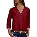 Produktbild Aiserkly Damen Chiffon festes Mittellange Ärmel T-Shirt der Art- und Weisefrauen Büro Plain Rollhülsen Blusen Oberseiten Tops Weinrot L