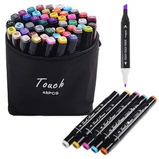 Kit de caneta marcador permanente ponta dupla 48 Cores
