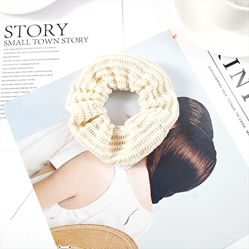 5 Pack Cotton Fluffy Knit Scrunchies For Hair, Pom Pom Hair Tie Fuzzy Hair Bands Sweet Rabbit Faux Furry Scrunchies For Women Girl Kid's (5A) #TOP3