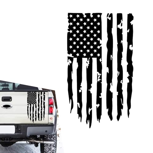 CyperFair American Flag Sticker, Scratch-Covering USA Distressed Personalized Decal for Truck Tailgate, Waterproof Self-Adhesive Decoration, Universal Exterior Accessory for Pickup (Black)