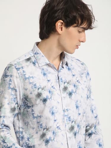 Image of Men Multicolour Printed Slim Fit Cotton Casual Shirt