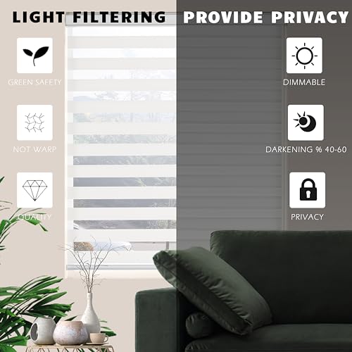JIANGPIN TEXTILE Zebra Blinds for Windows Dual Layer Light Filtering Privacy Free-Stop Sheer Shades Light Control for Indoor Windows Zebra Shades for Living Room(59" W X 72" H, White) by JIANGPIN TEXTILE - Image 3