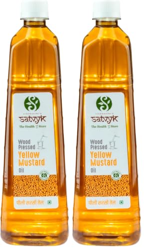 Image of S Siddhagiri's SATVYK THE HEALTH re STORE Wood Pressed Yellow Mustard Oil (1Ltr) - Unrefined | Mustard Oil for Cooking | Kachi Ghani Sarso Oil | Sarso Cooking Oil (Pack of 2)