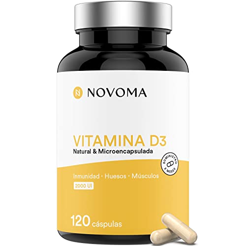 Vitamina D3 2000 UI - Colecalciferol | 100% Vegetal, Natural y Biodisponible | Salud Muscular, Ósea y Dental | Suministro Para 2 Meses | 120 cápsulas | Fabricado en Francia | NOVOMA (ex Nutrivita)